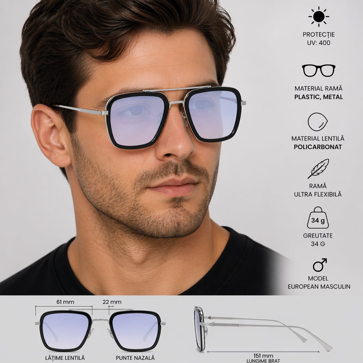 Ochelari Soare Picadili Mov | Protectie UV400 - imagine 3