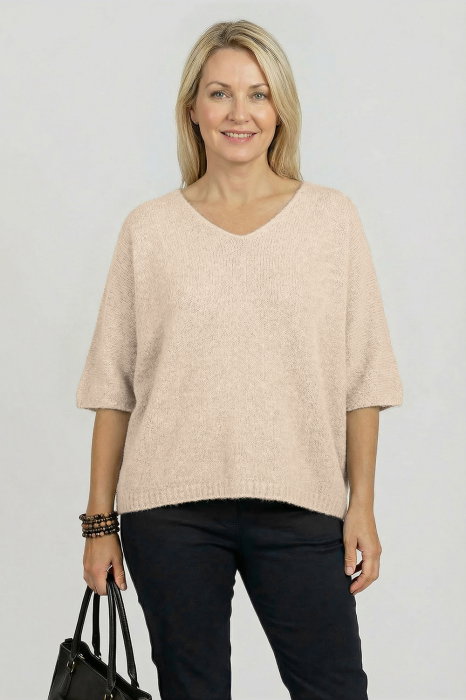 Pulover Pufos Alpaca Oversize Bej | Shopika