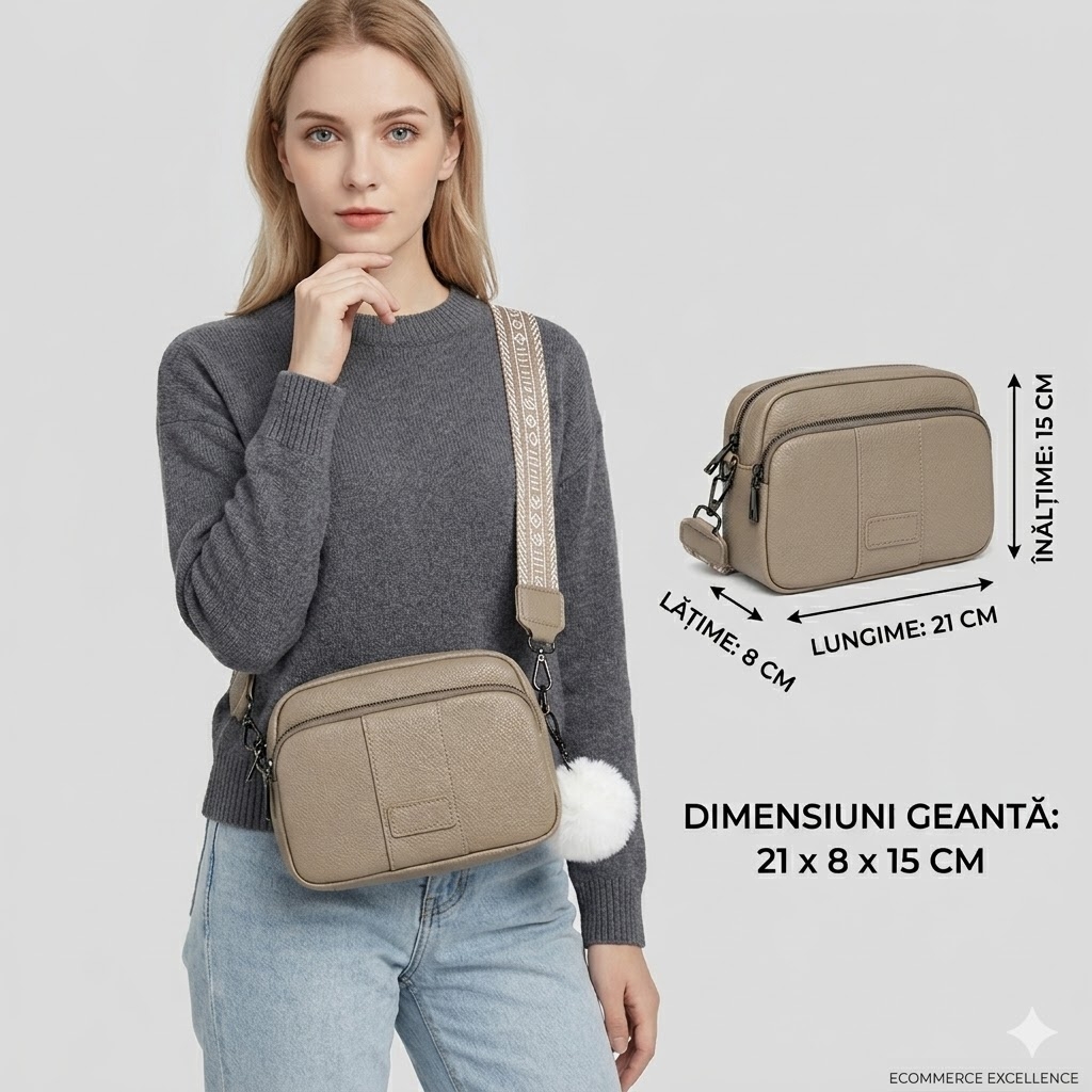 Geanta dama Miralys GT3348 din piele naturala, Bej - imagine 2