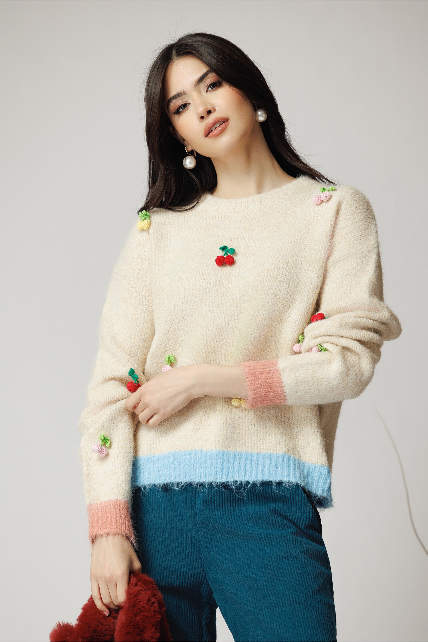 Bluza Tricot Bej Cirese Crosetate Casual