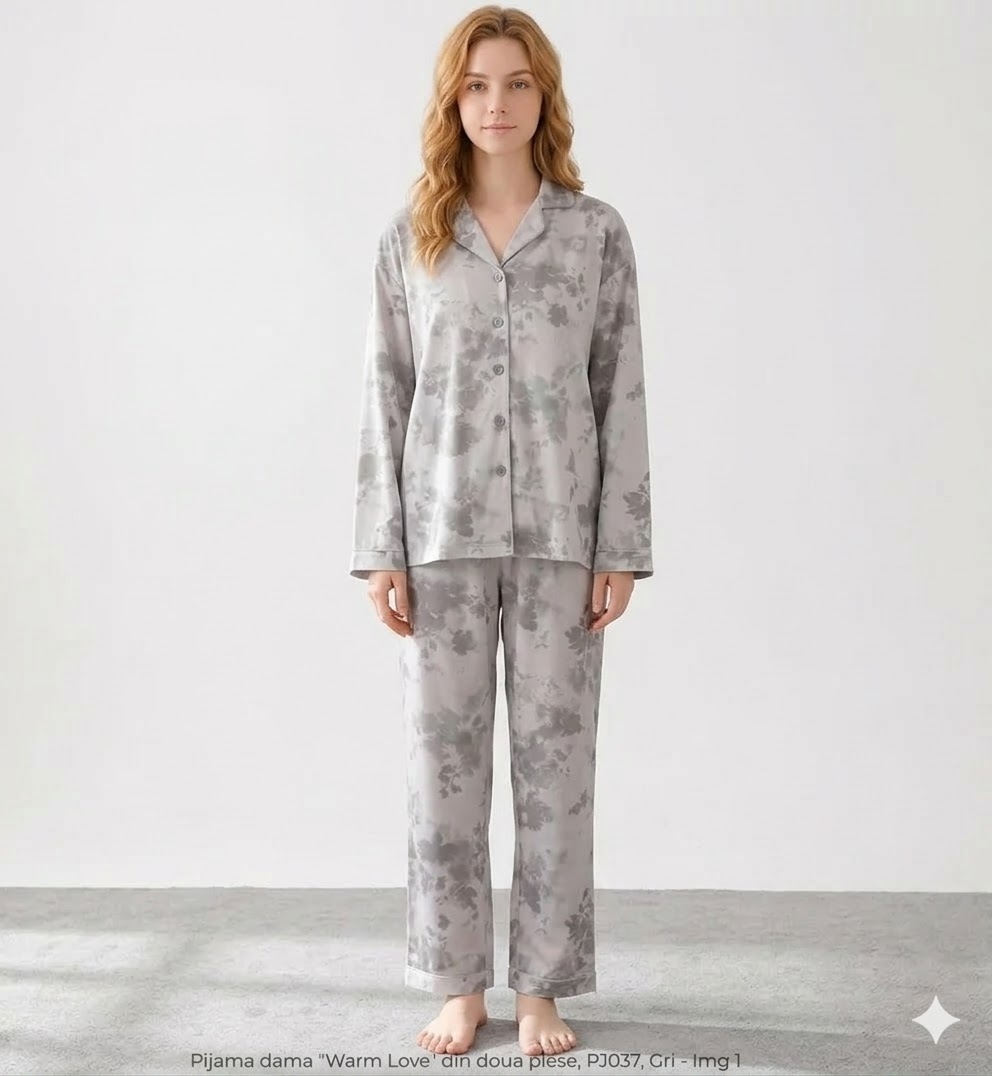 Pijama Dama Delis Warm Love Bumbac Gri - imagine 3