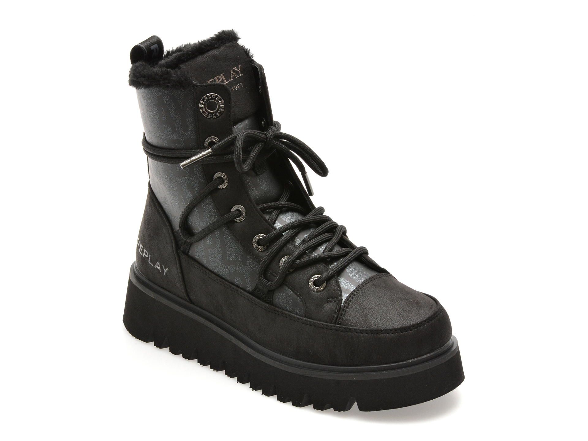 Bocanci Replay Negri Piele Ecologică Stil Durabil