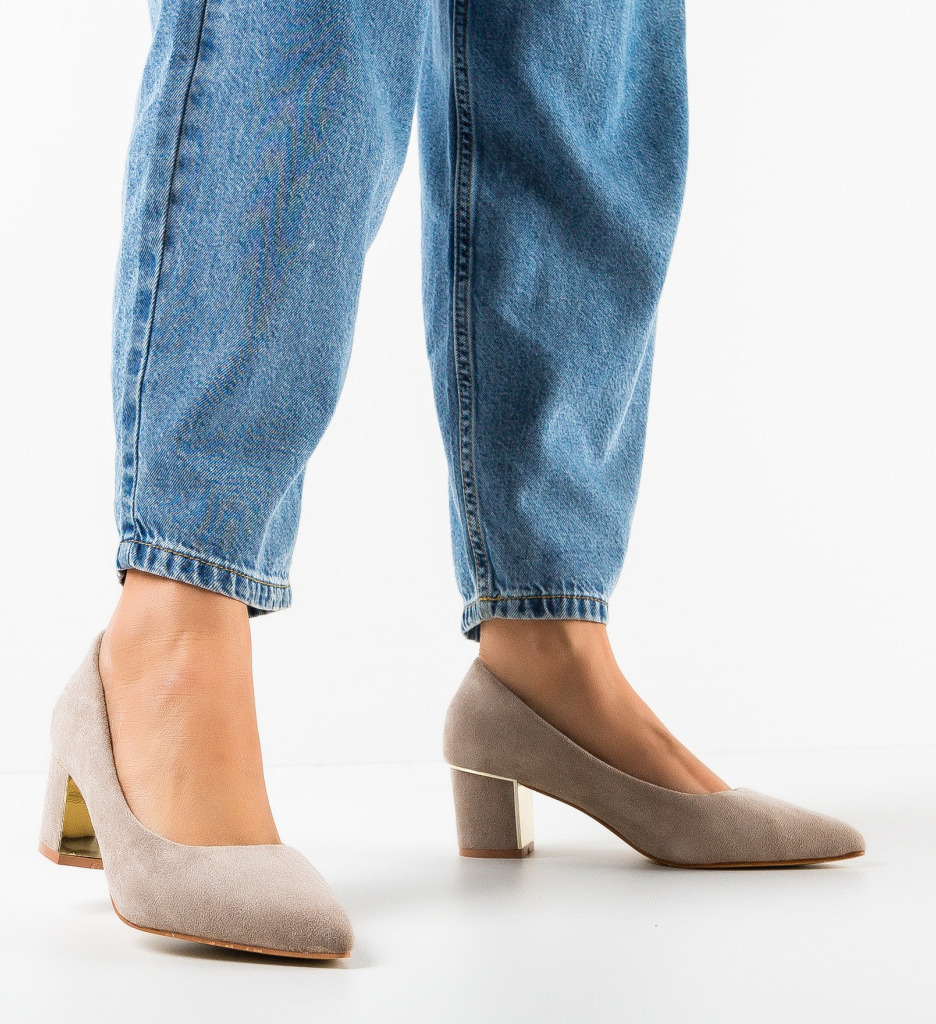 Pantofi Antoni Khaki Eleganți cu Toc - imagine 3
