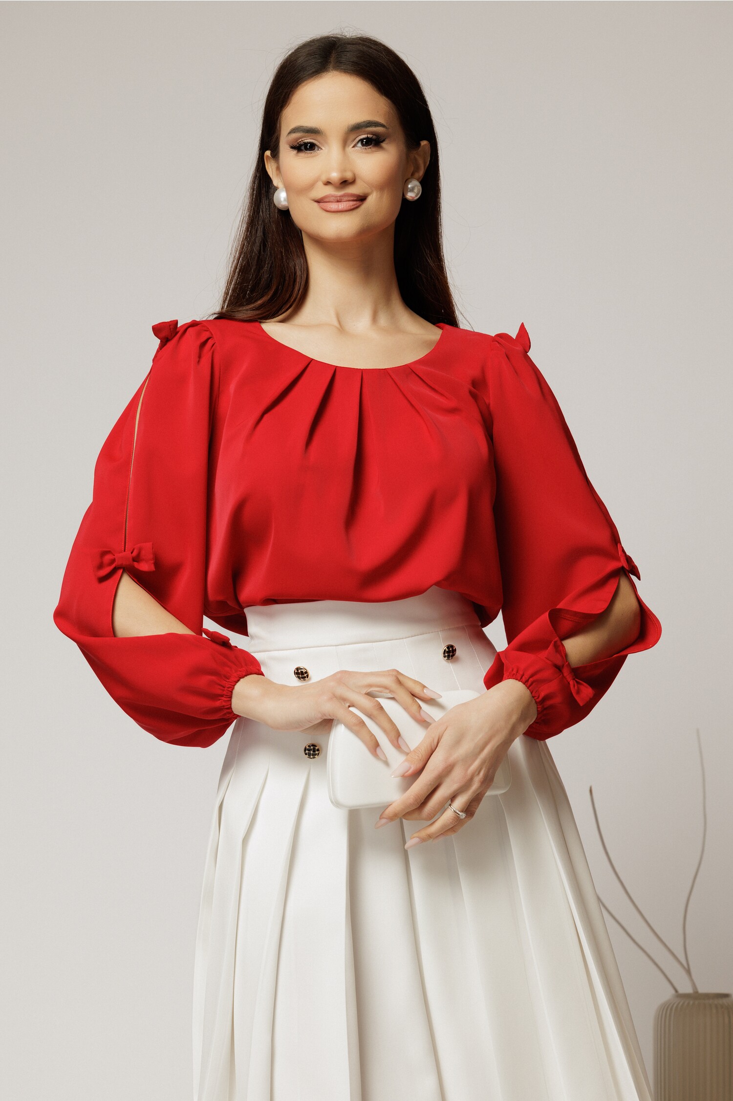 Bluză Roșie Elegantă Dy Fashion cu Mâneci Crăpate