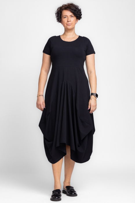 Rochie Pierino Neagră Asimetrică Tricot Bumbac