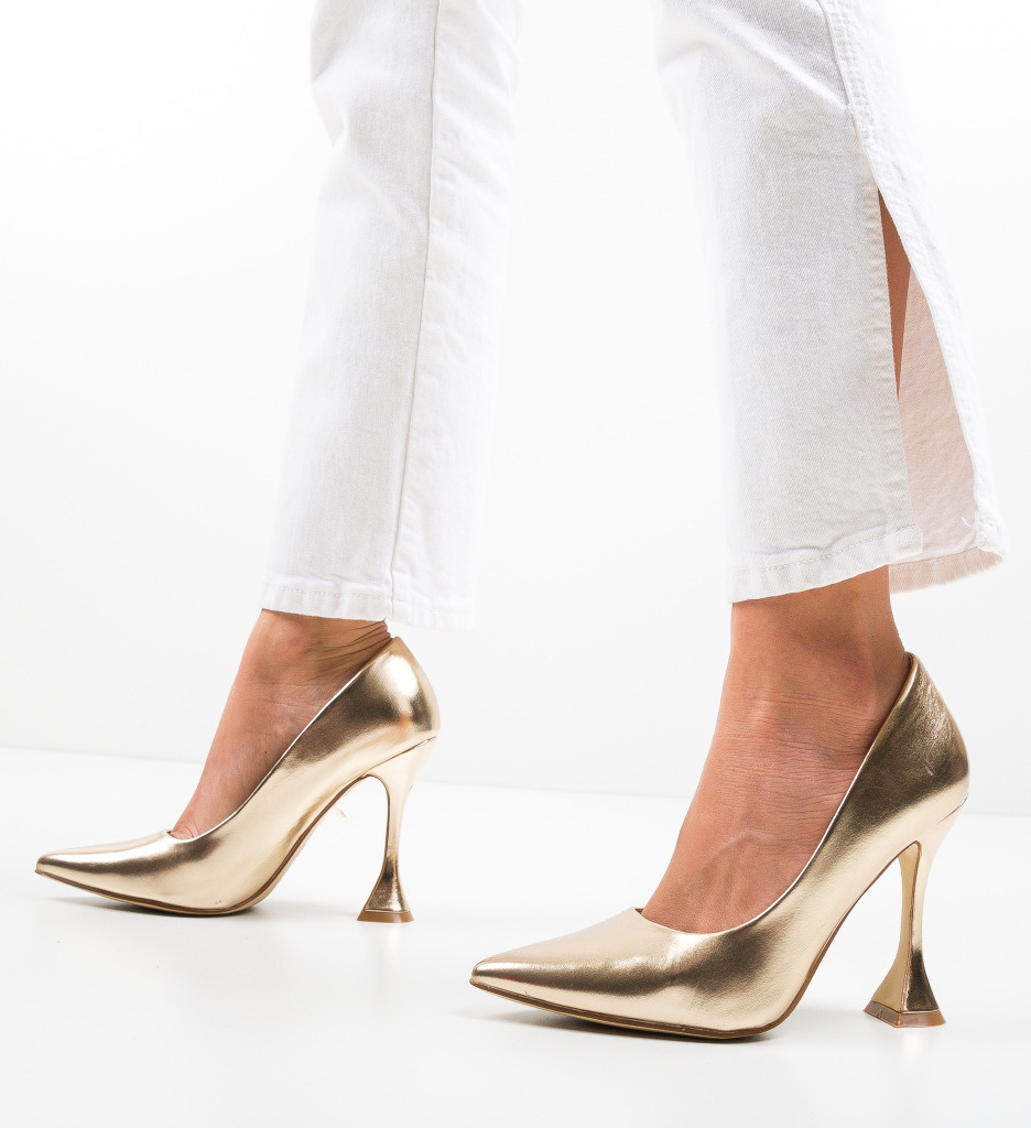 Pantofi Lena Aurii cu Toc - Eleganță și Stil - imagine 2