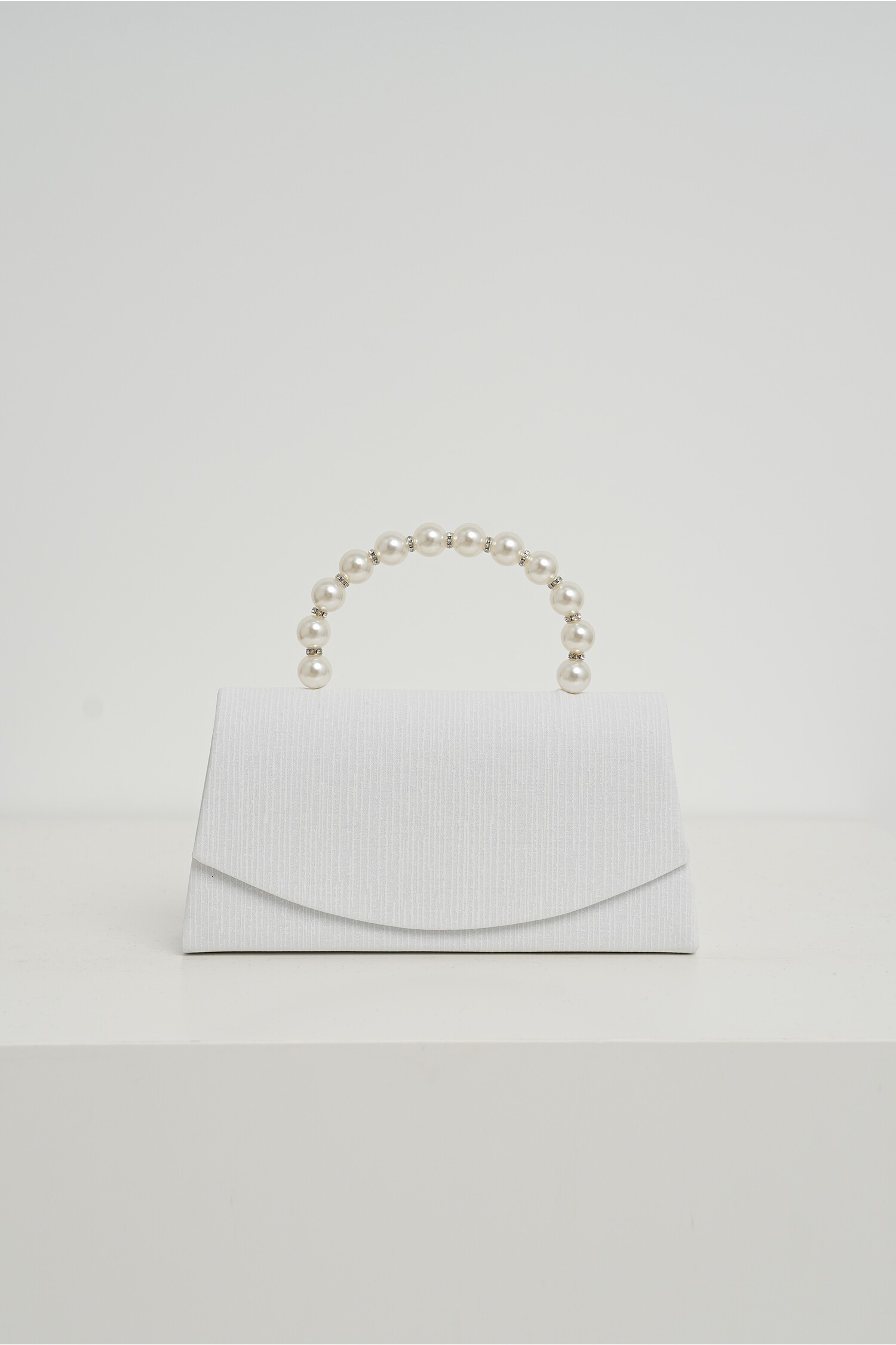 Clutch Elegant Alb cu Glitter și Mâner din Perle