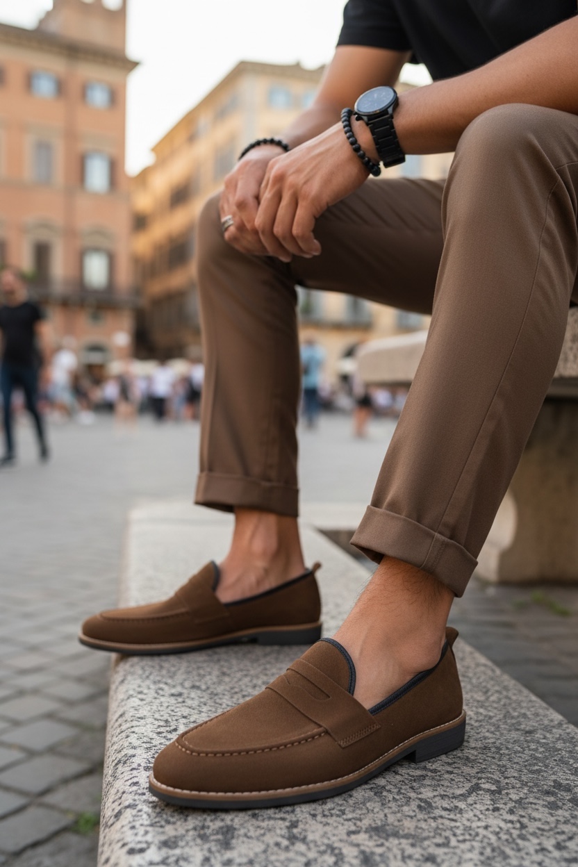 Mocasini Barbati Comozi din Piele Eco Maro - imagine 2