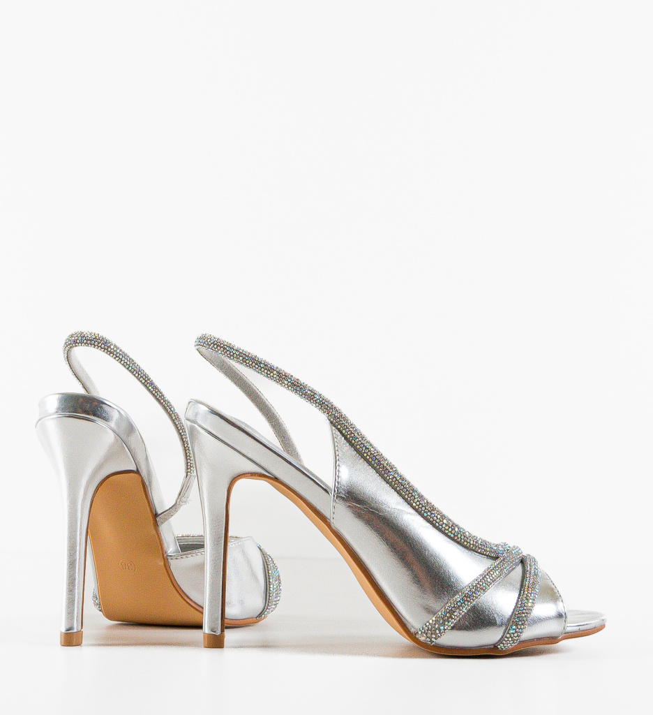 Sandale Toon Argintii cu Toc Elegant - imagine 6
