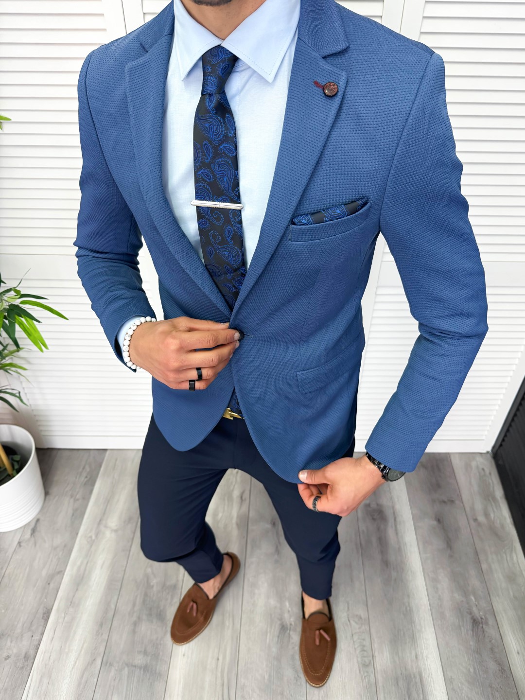 Sacou Barbati Albastru Slim Fit - Stil Modern