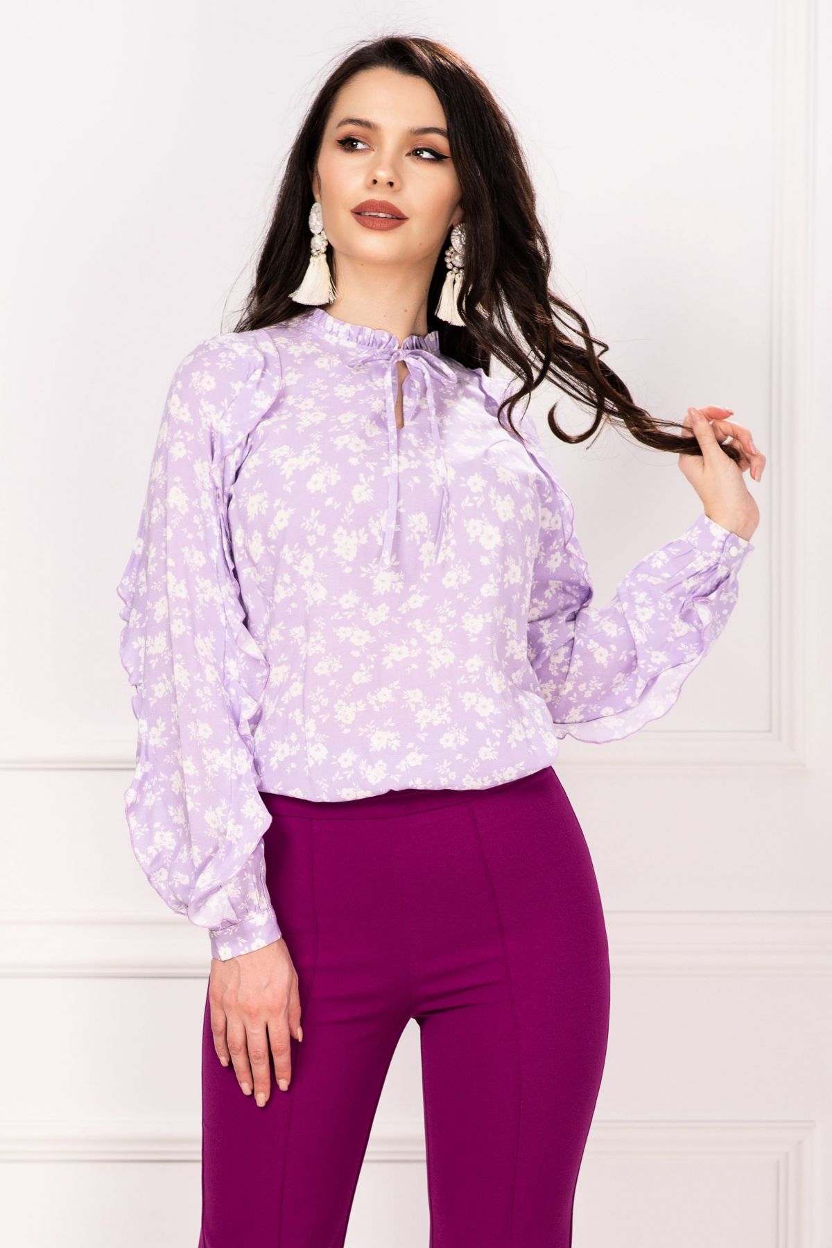 Bluza InPuff Elegantă Florală cu Volane