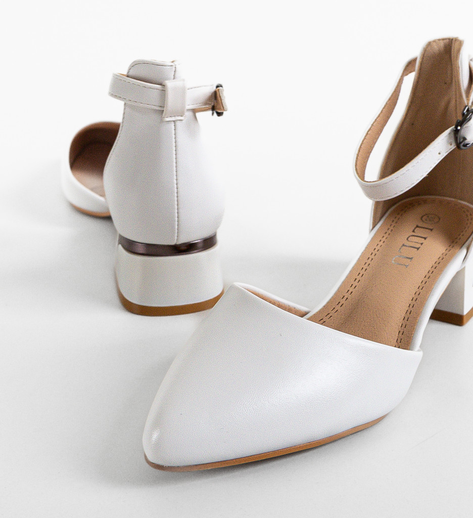 Pantofi Zahra Albi Eleganți cu Toc - imagine 6