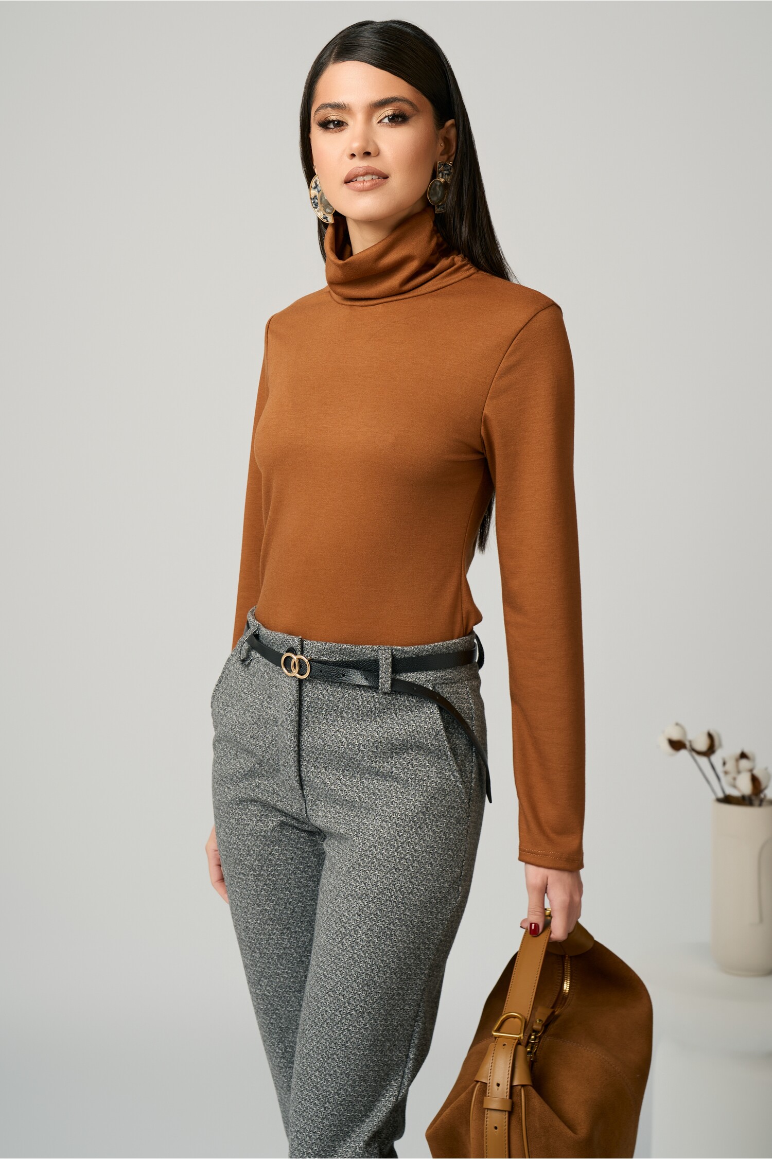 Maleta Viscosă Cărămizie cu Guler Înalt