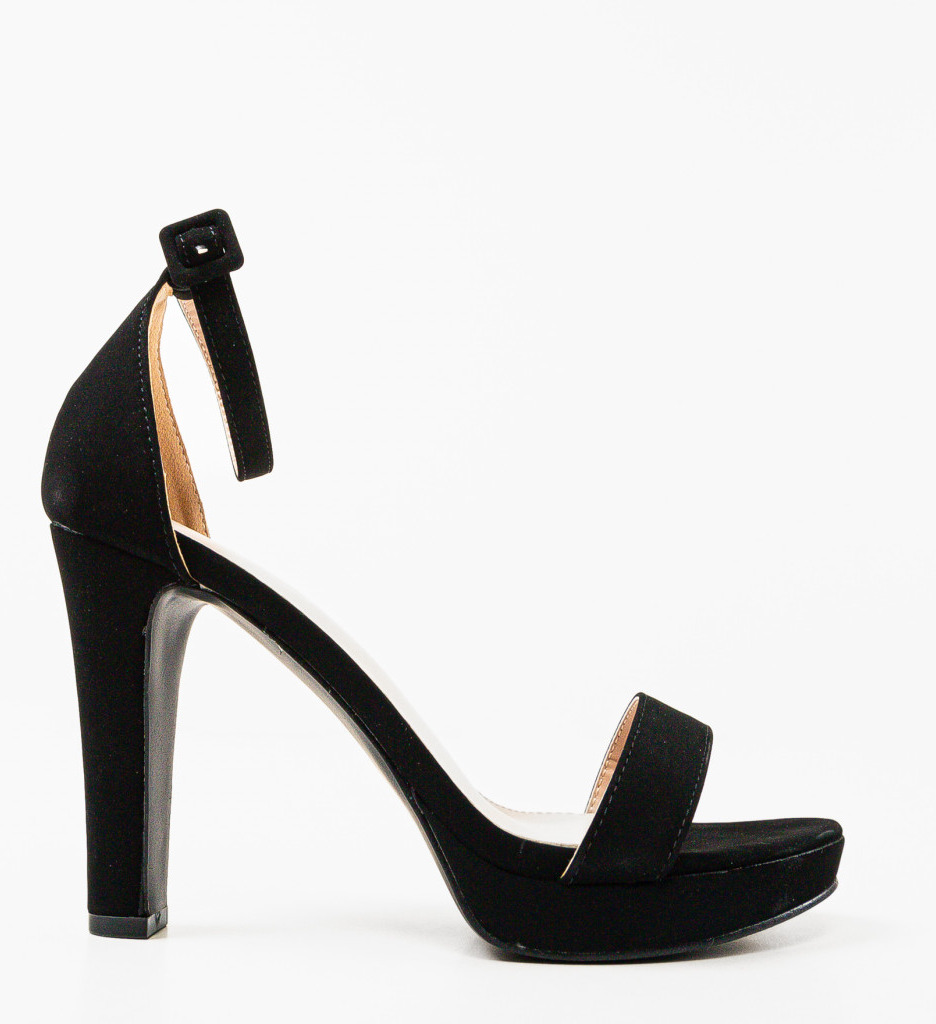 Sandale Biscuit Negre cu Toc Elegante - imagine 3