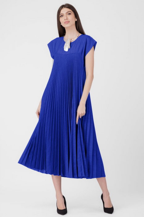 Rochie plisată A-line lungă Shopika | Albastră