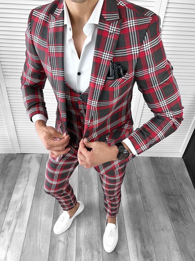 Costum Barbătesc Slim Fit cu Sacou și Vestă