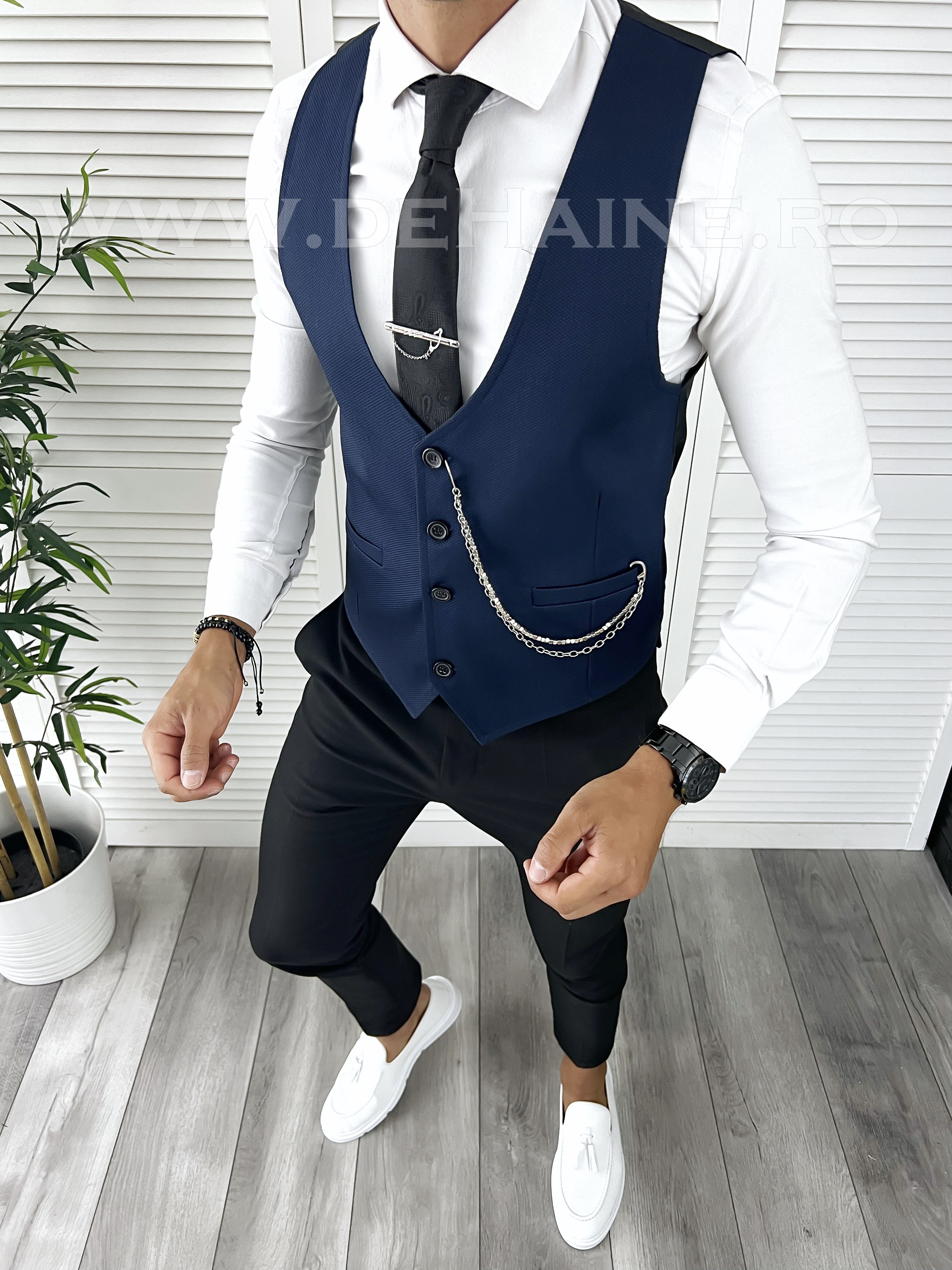 Vesta Barbati Eleganta Slim Fit Bleumarin