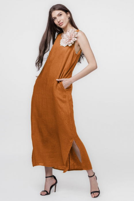 Rochie Shopika din In A-Line Caramizie - Elegantă și Confortabilă