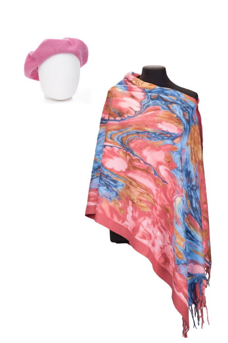 Set Eșarfă Cășmir & Beretă Roz - Stil Elegant