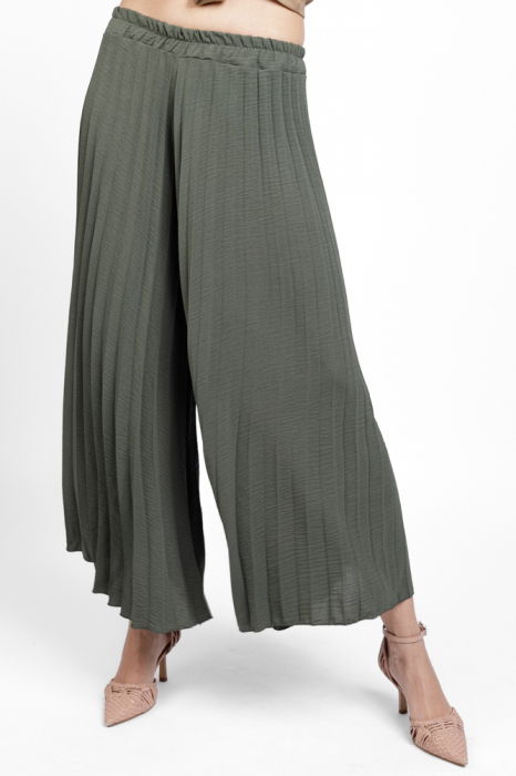 Pantaloni plisați Shopika kaki - confort maxim