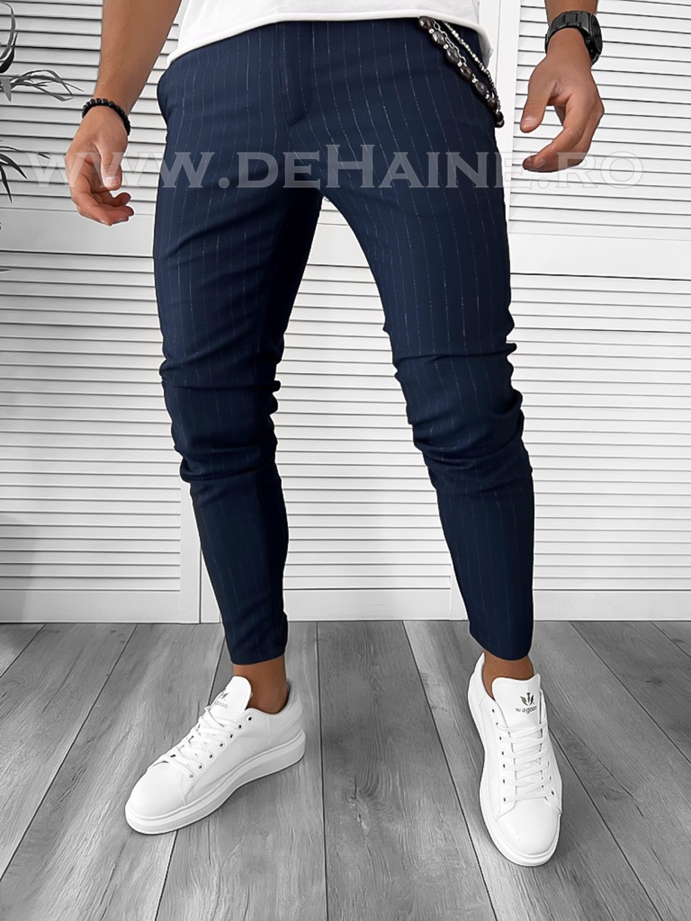 Pantaloni Barbati Bleumarin Casual din Bumbac