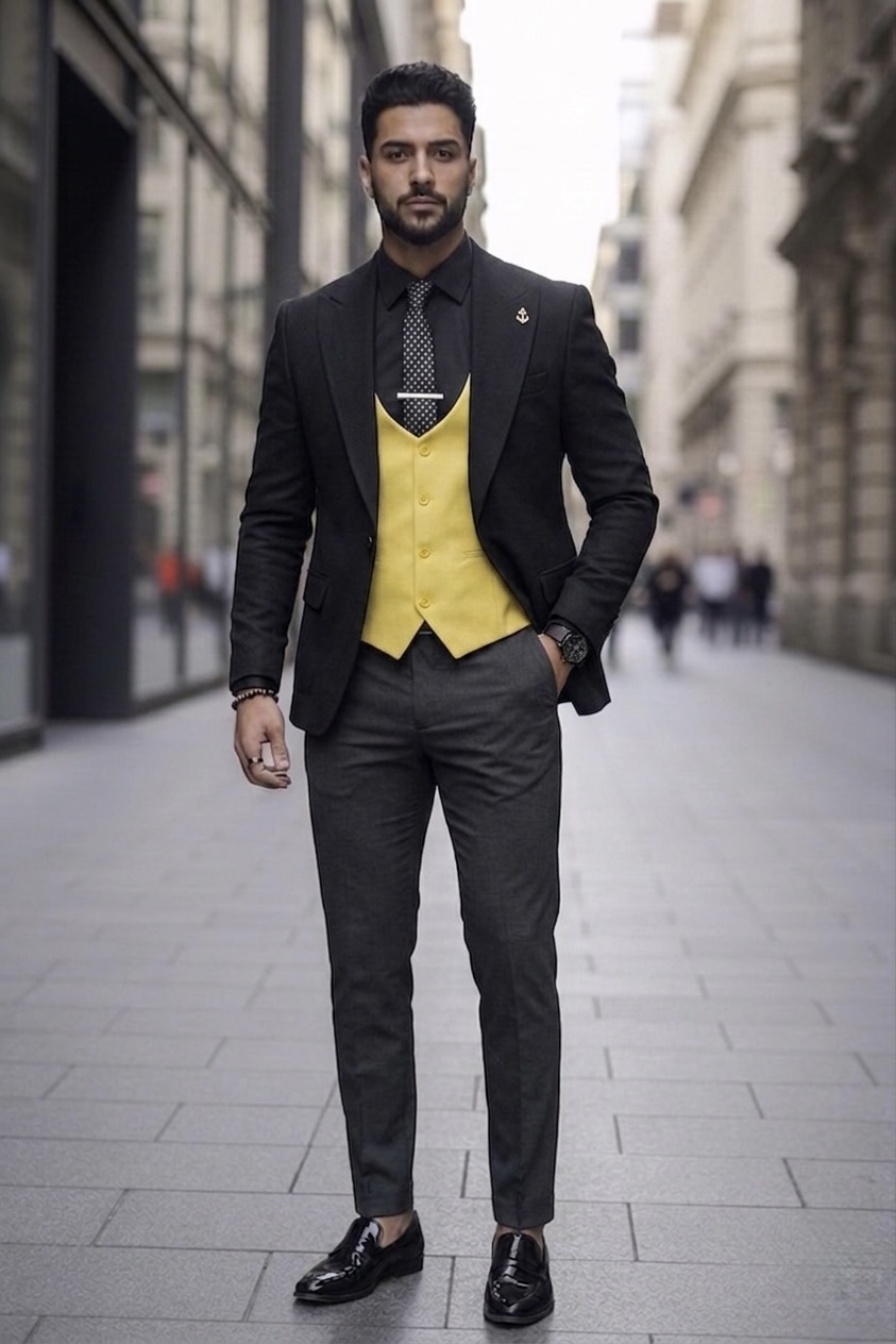 Costum Barbati Slim Fit Negru 3 Piese Elegant - imagine 2