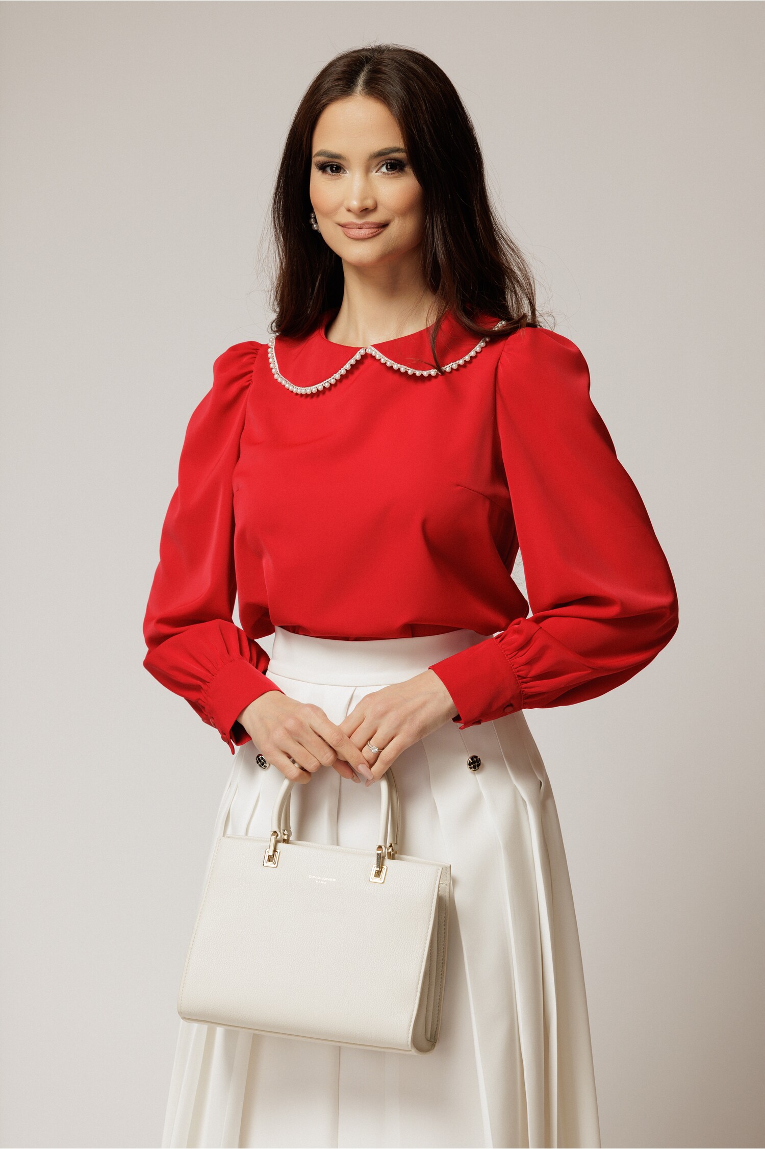 Bluză Roșie Elegantă DY Fashion cu Perle