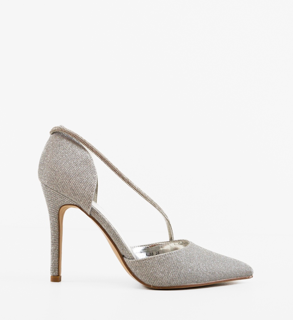 Pantofi Hande Argintii Eleganți cu Toc - imagine 5