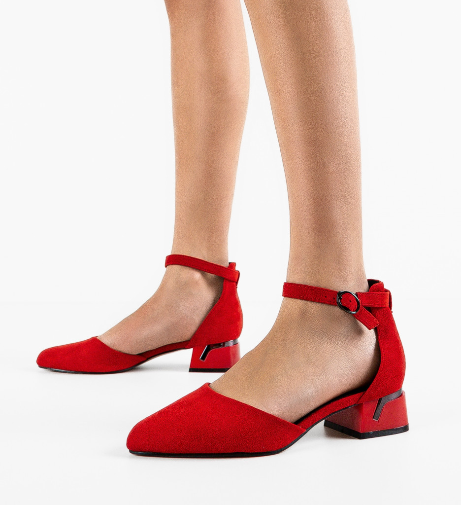 Pantofi dama Zahra rosii cu toc elegant - imagine 5