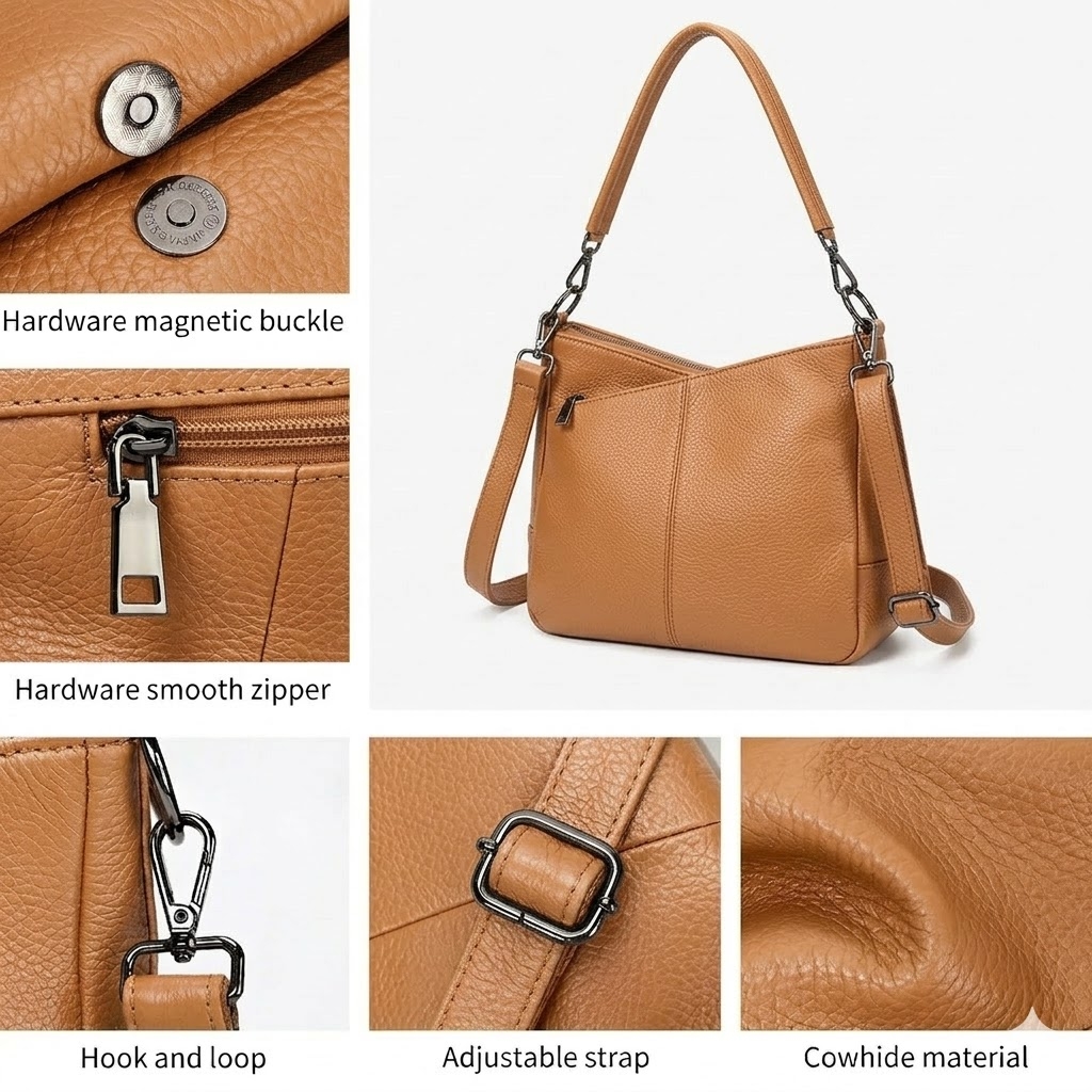 Geanta Dama Delis Anabelle Piele Naturala Maro - imagine 3
