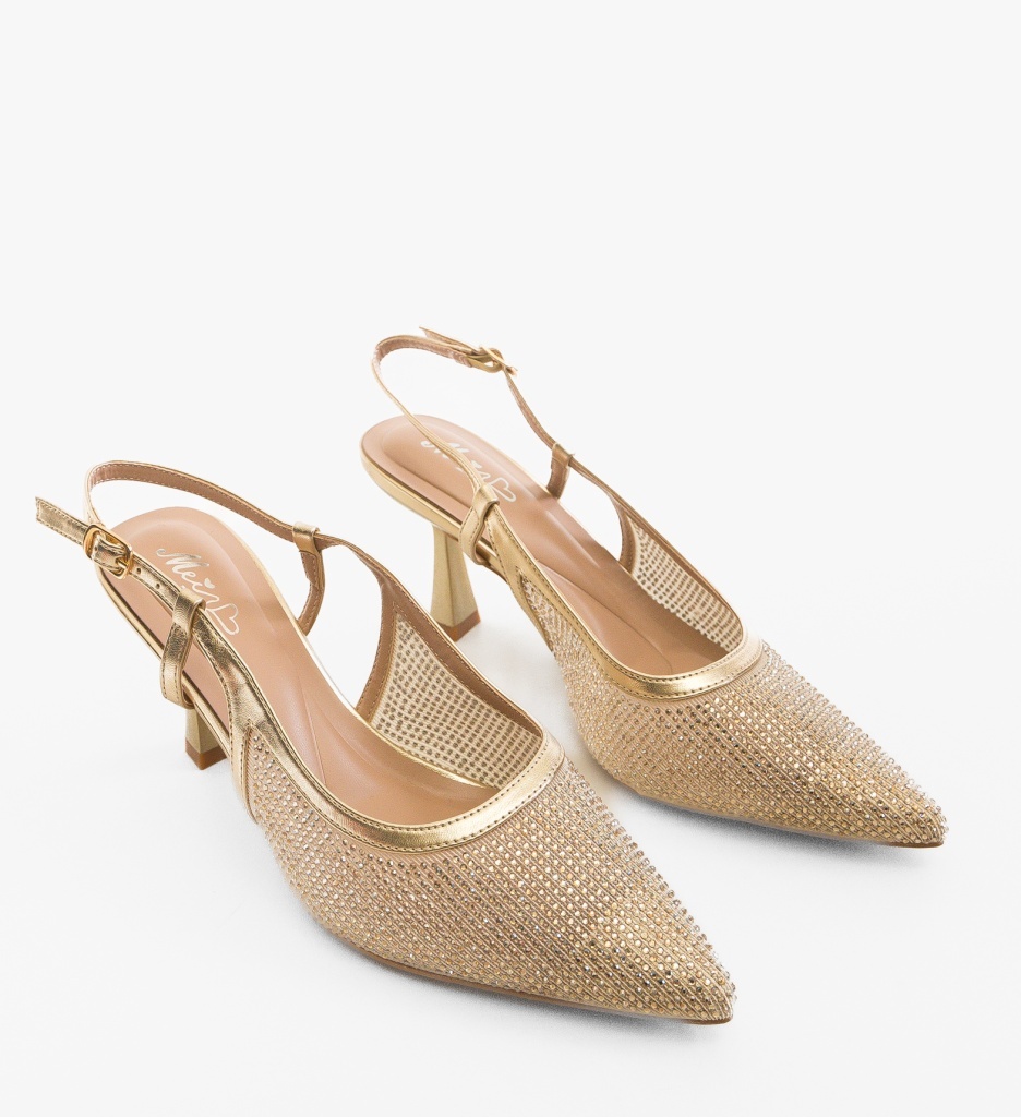 Pantofi dama Portona Aurii Eleganți cu Toc - imagine 3