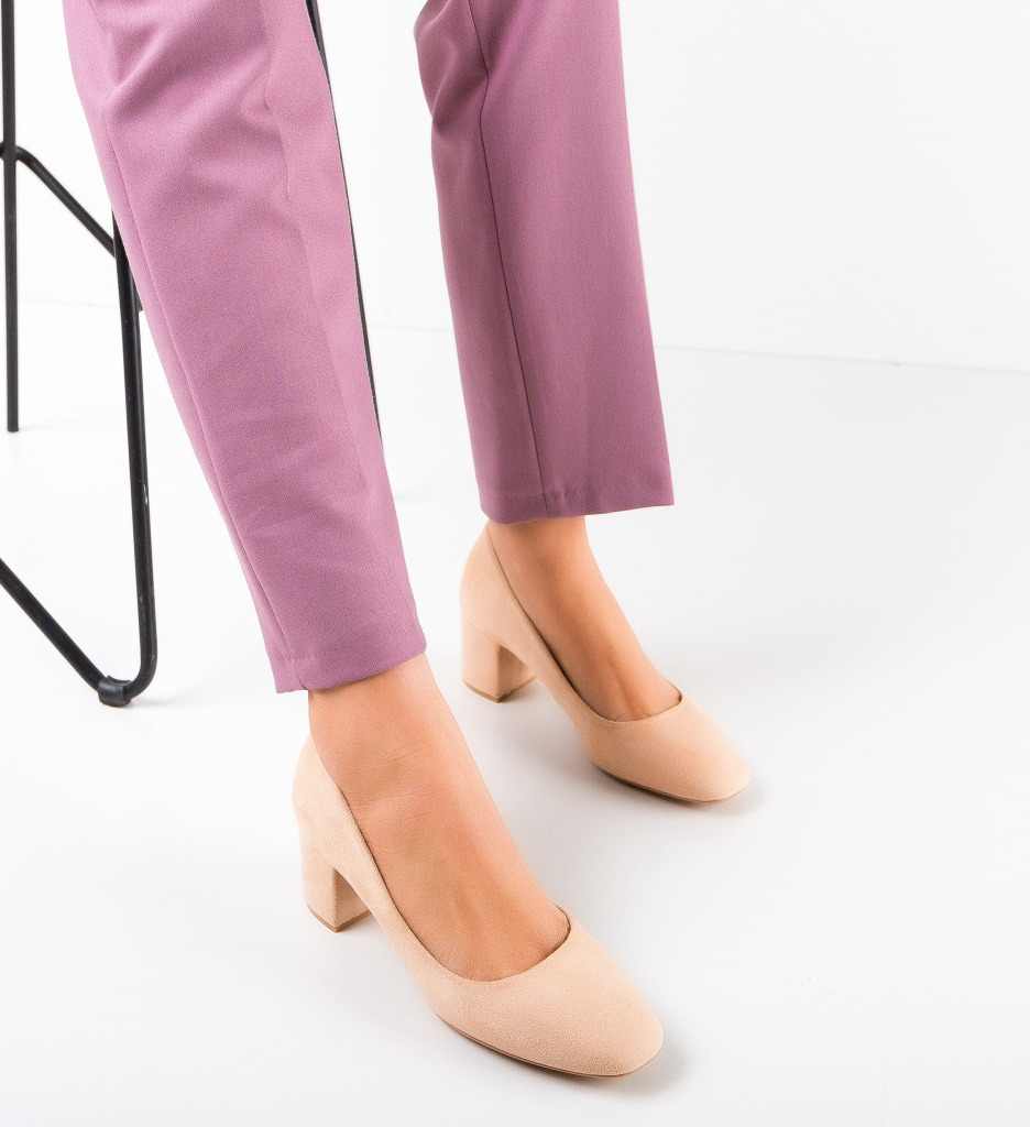 Pantofi Yerkam Bej cu Toc Eleganți - imagine 3