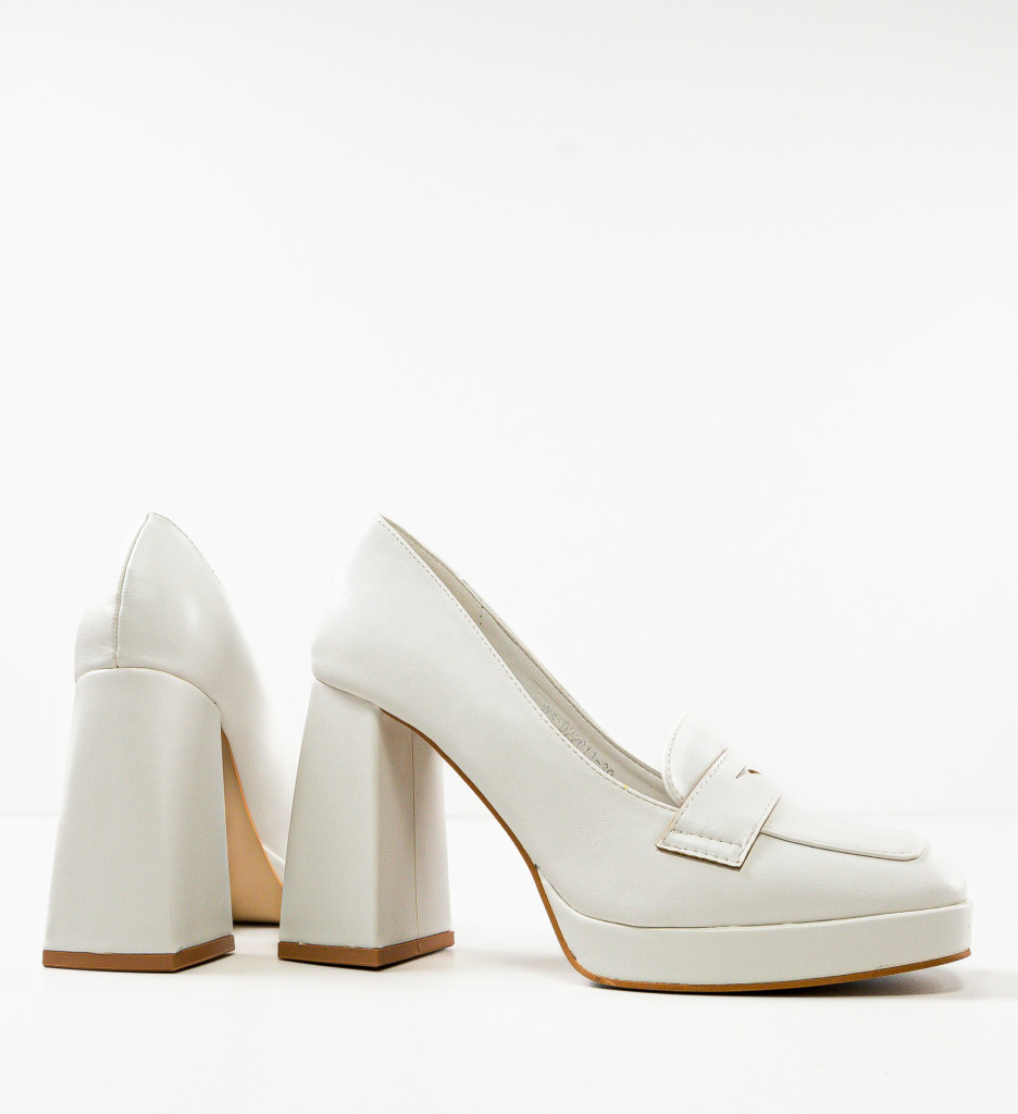 Pantofi Dama Elino Albi cu Toc Eleganți - imagine 6