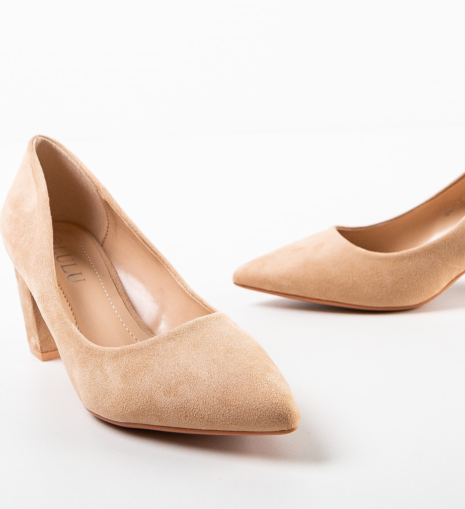 Pantofi Dama Monty Bej Eleganți cu Toc - imagine 6