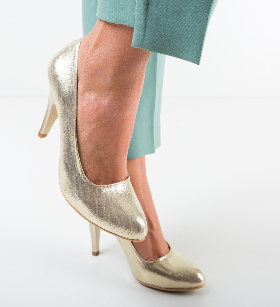 Pantofi Hugh Aurii Eleganți cu Toc - imagine 4