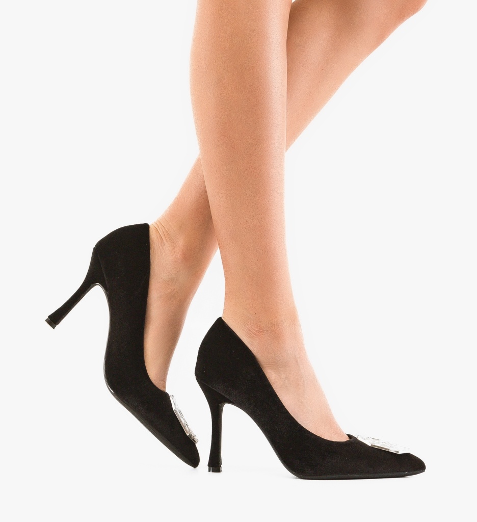 Pantofi Dama Kreb Negri cu Toc Eleganți - imagine 3