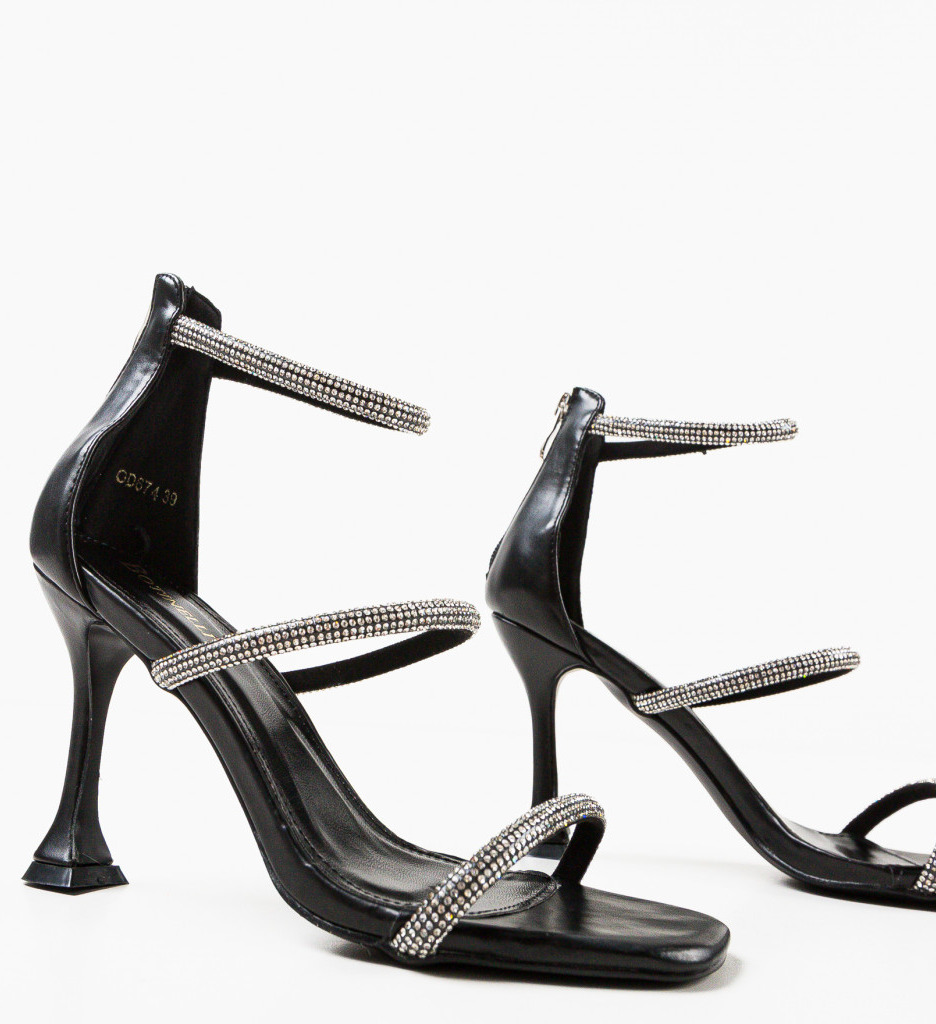 Sandale Dama Teset Negre cu Toc Elegant - imagine 7