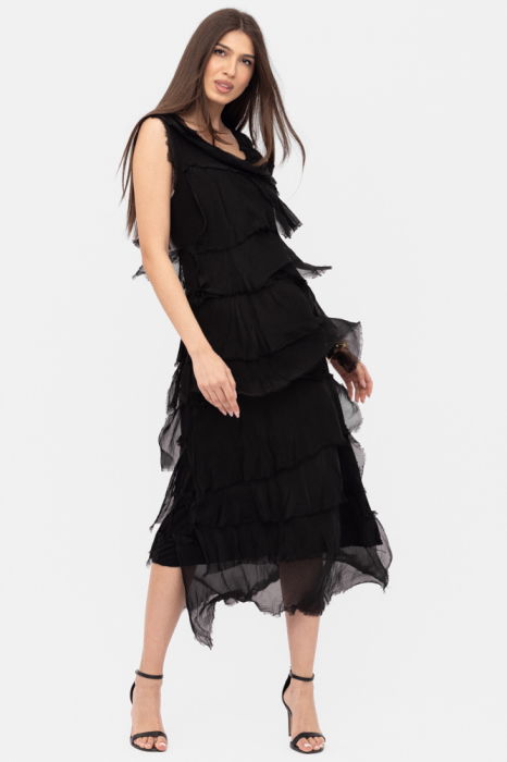 Rochie Neagra Eleganta cu Volane | Shopika