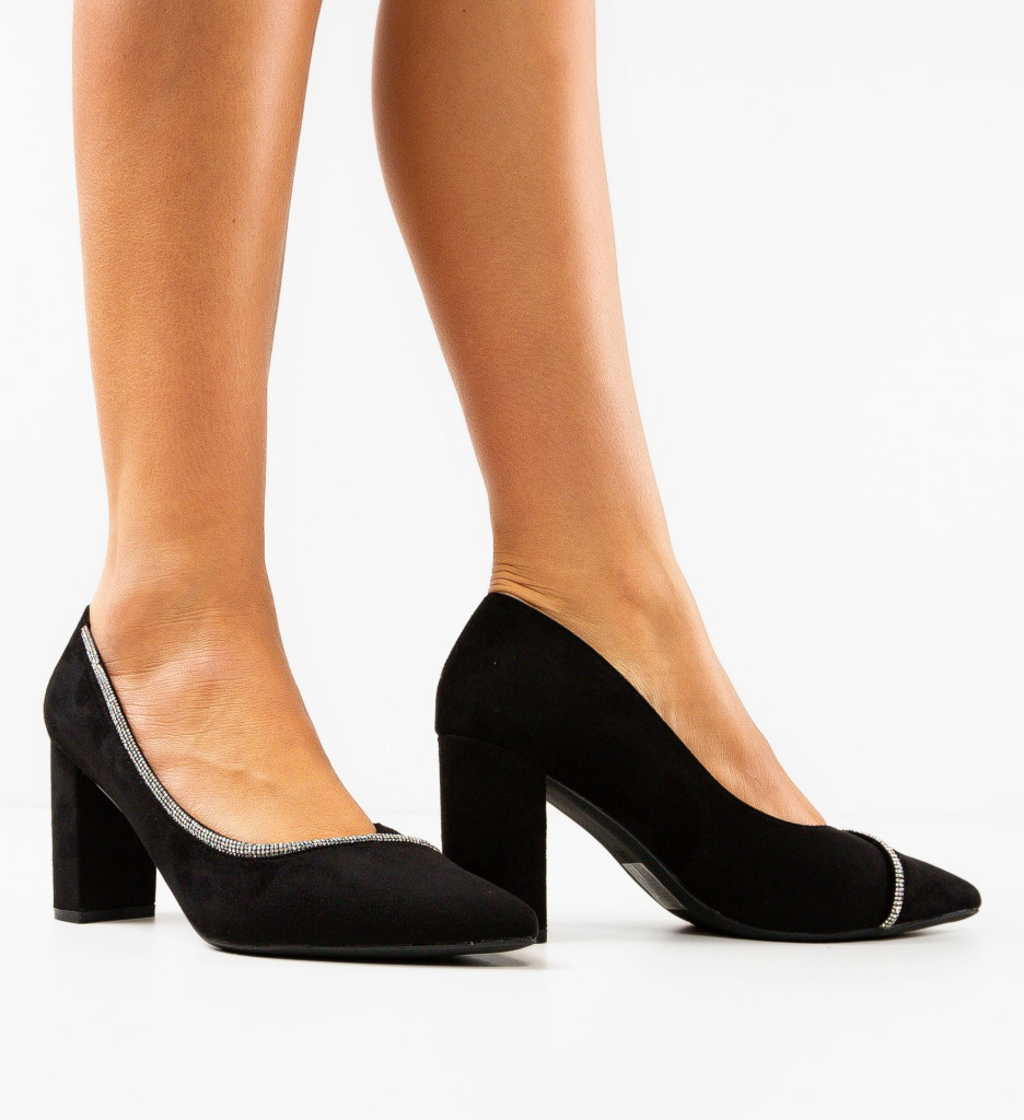 Pantofi Bavalka Eleganți cu Toc Negri - imagine 2