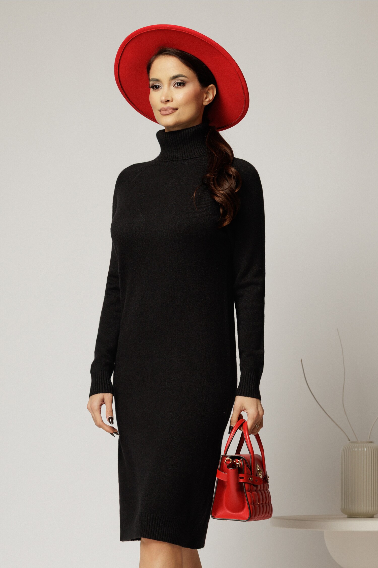 Rochie Tricot Neagră Midi Călduroasă