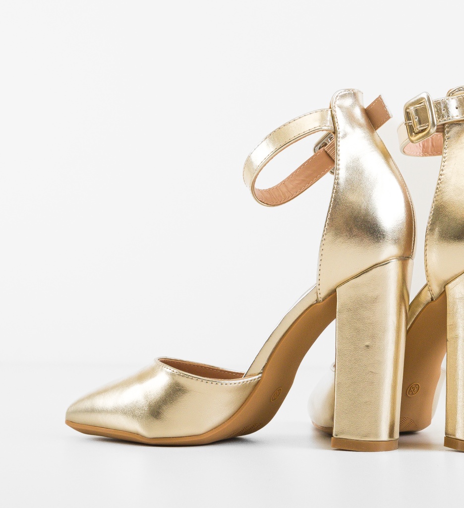 Pantofi Dama Anjali Aurii cu Toc Eleganți - imagine 4