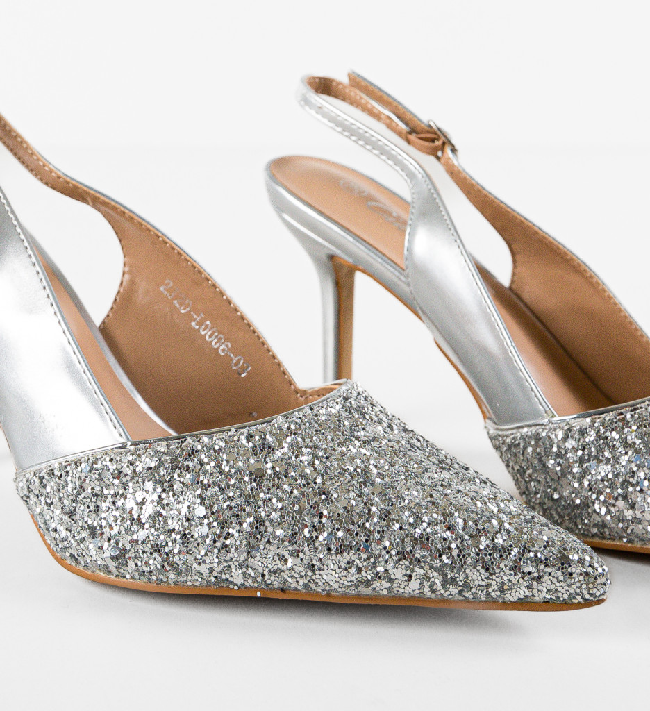 Pantofi Dama Argintii cu Toc Elegant - imagine 7