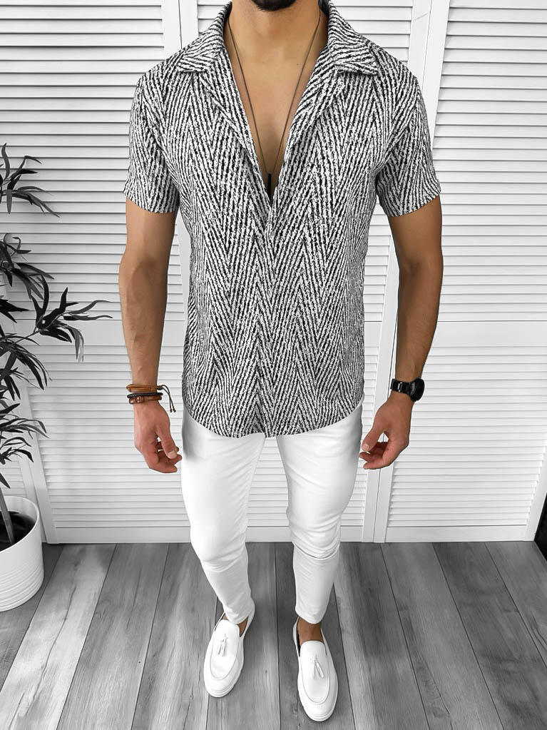 Cămașă Bărbați Casual Gri Slim Fit - Stil Confortabil