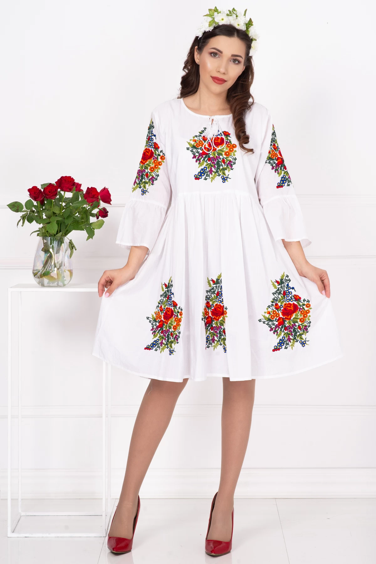 Rochie Traditionala Angelica Brodata White