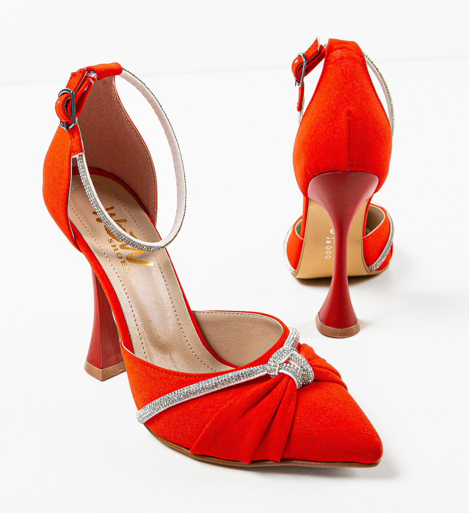 Pantofi dama Ampyl rosii eleganti cu toc - imagine 5