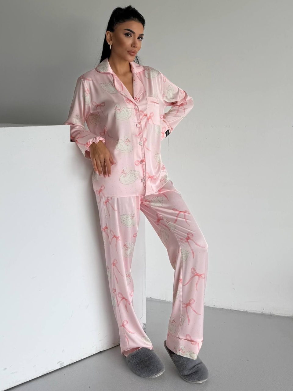 Set Pijama Dama 2 Piese Delis, Roz cu Fundite - imagine 6