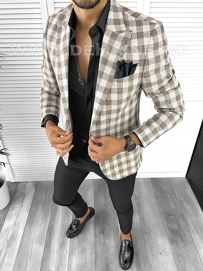 Sacou Barbati Slim Fit în Carouri | Design Modern