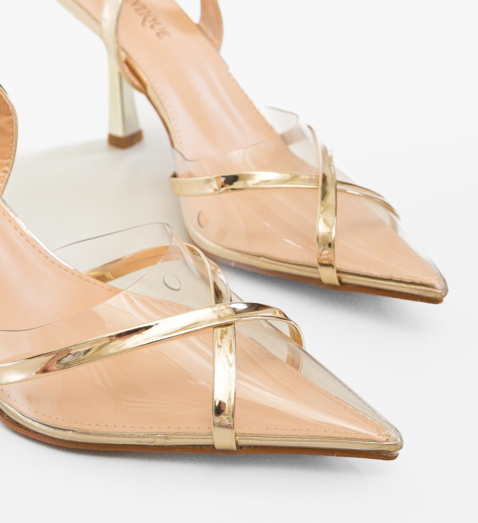 Pantofi dama April Aurii eleganți cu toc - imagine 2