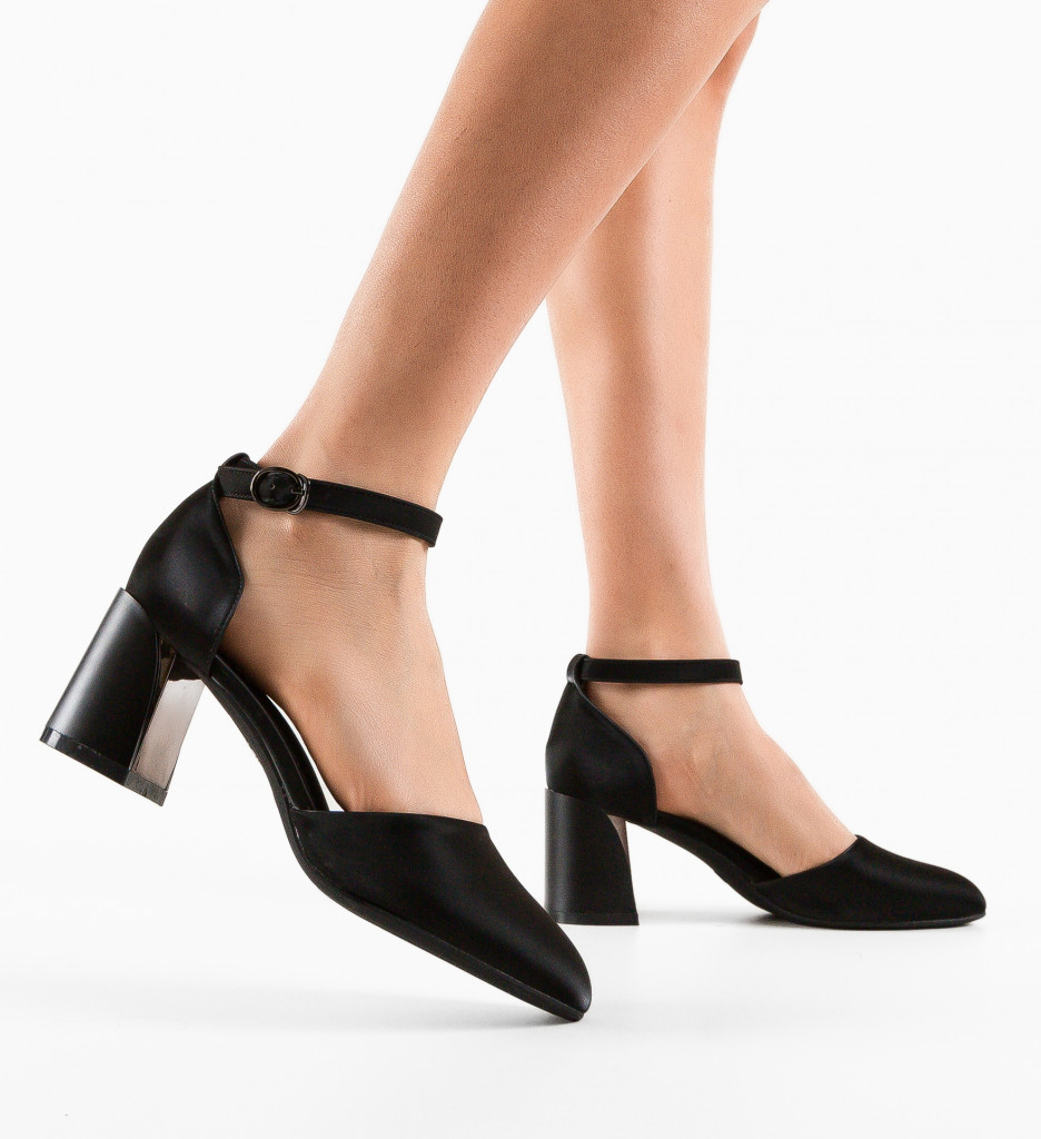 Pantofi Derosa negri eleganți cu toc