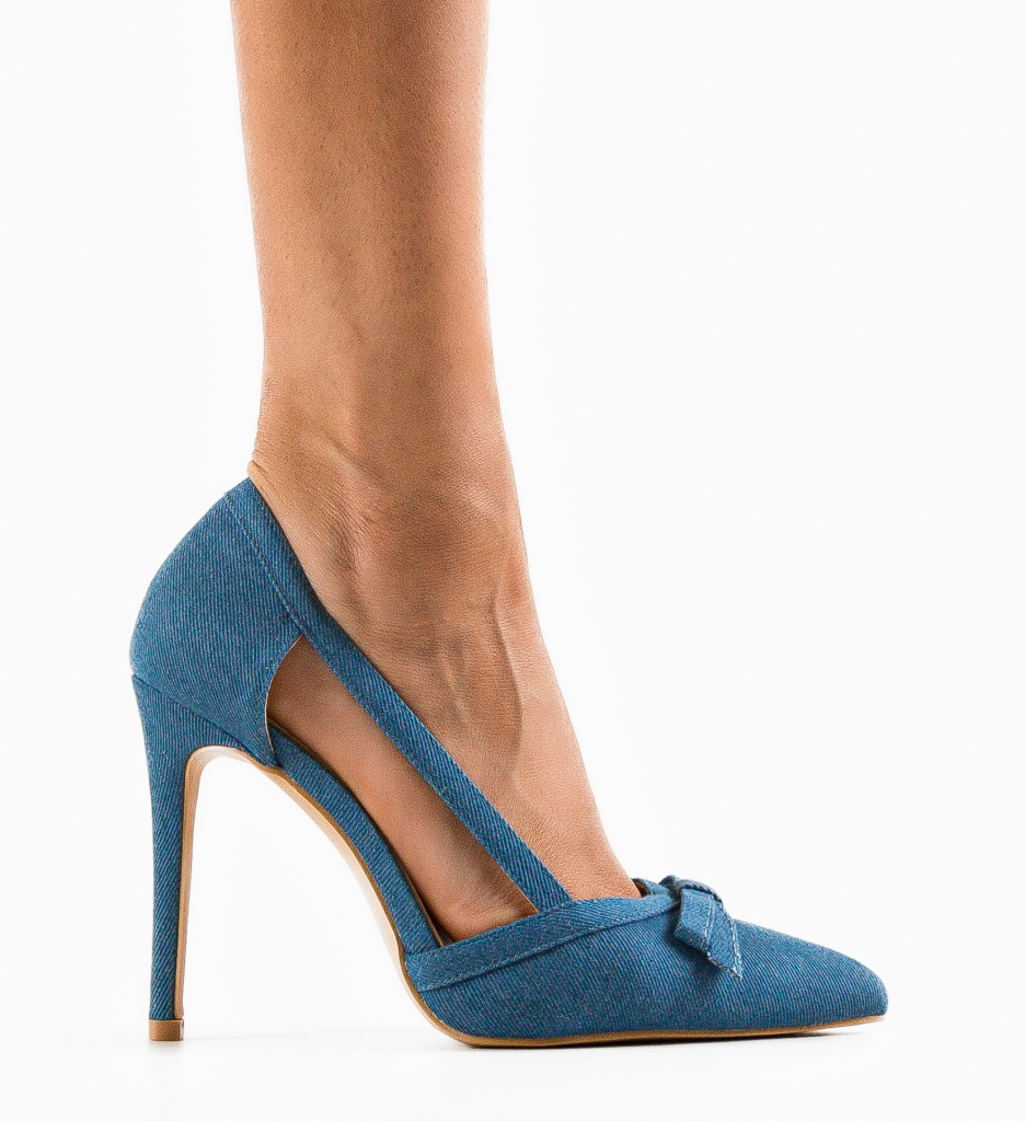 Pantofi Delshad Albastri Eleganți cu Toc - imagine 5